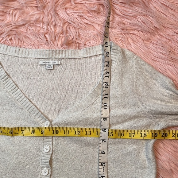 American Eagle White Long Sleeve V Neck Button Up Sweater Size Small - Picture 5 of 6